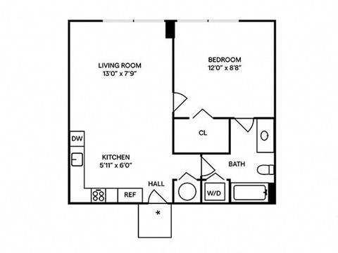 Sentral Wynwood - A6 1BR 1BA Floor Plan
